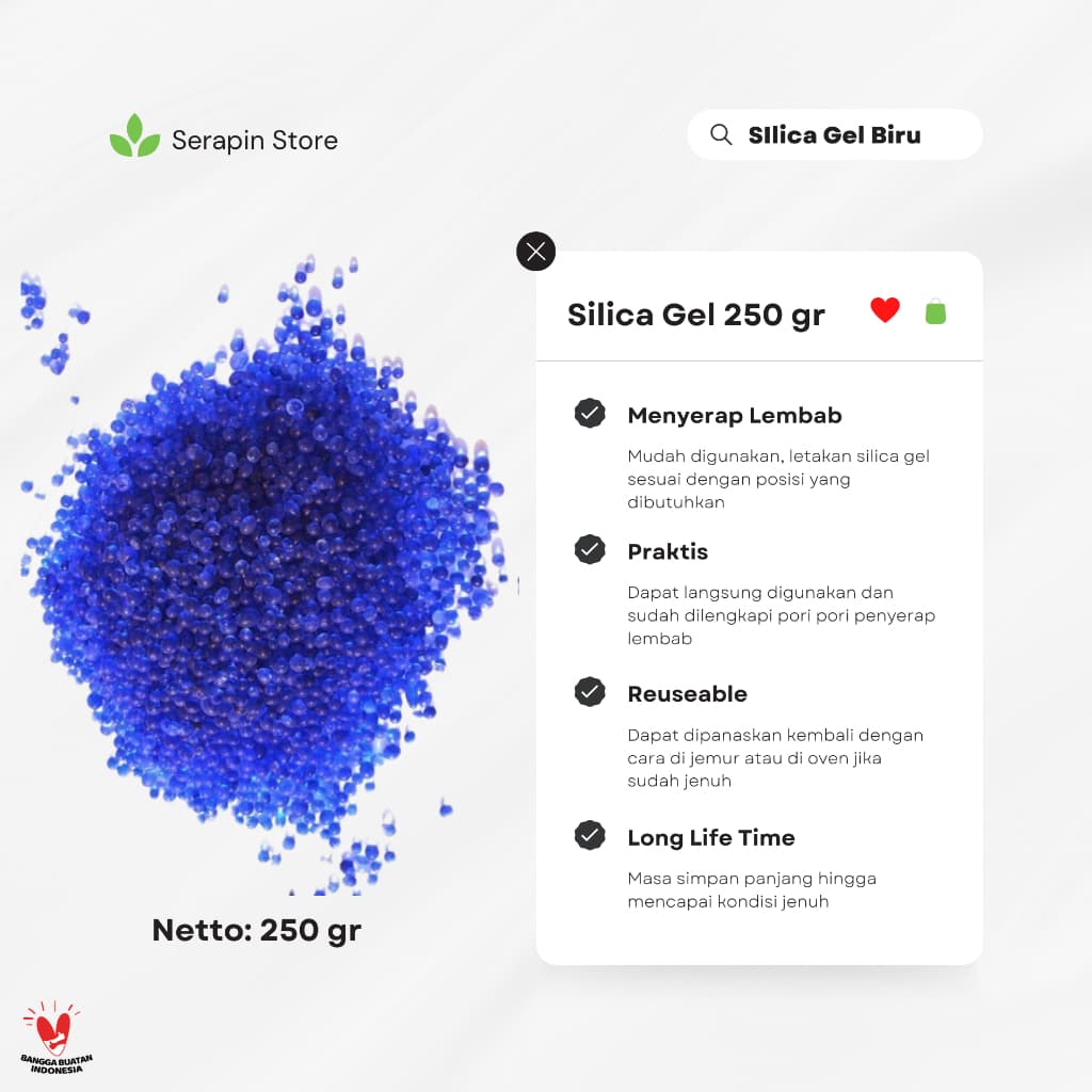Silica gel biru curah 1 kg kemasan plastik kualitas premium