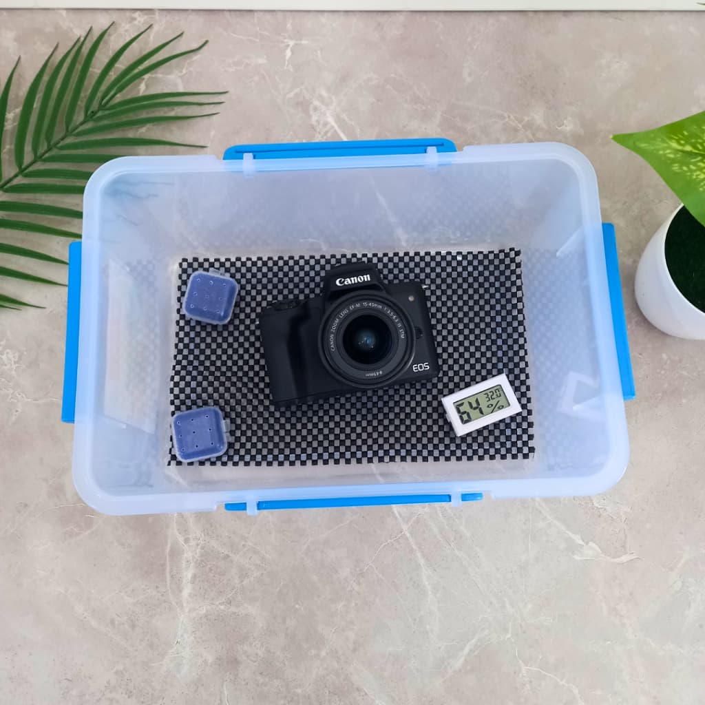 Fotology Dry box kamera tempat penyimpanan kamera dan lensa portable plastik kit silica gel dan thermohygrometer